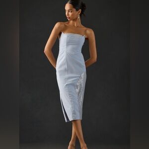 Anthropologie Light Blue Strapless Sequin Midi Dress